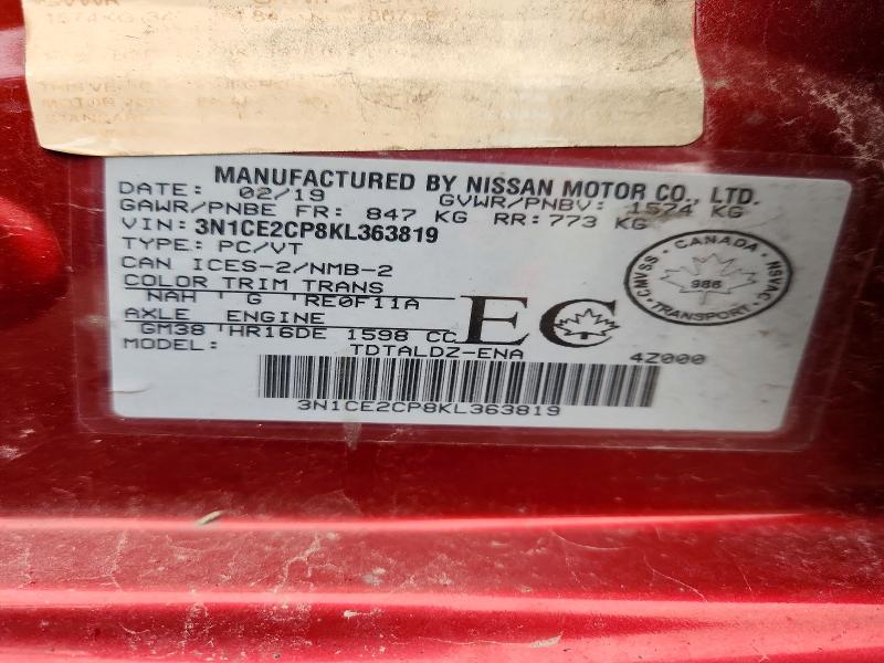 Auction sale of the 2019 Nissan Versa Note, vin: 3N1CE2CP8KL363819, lot number: 63721766