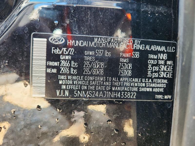 Aukcja sprzedaży 2022 Hyundai Santa Fe, vin: 5NMS24AJ1NH433822, numer aukcji: 66613776