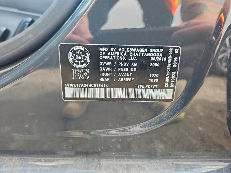 Продажа на аукционе авто 2017 Volkswagen Passat, vin: 1VWET7A34HC015414, номер лота: 65477206