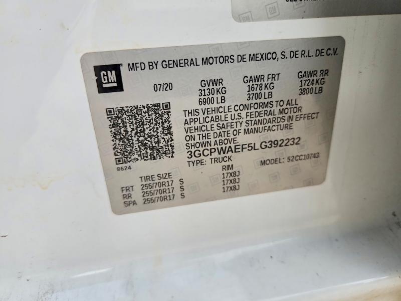 Aukcja sprzedaży 2020 Chevrolet Silverado, vin: 3GCPWAEF5LG392232, numer aukcji: 63587156