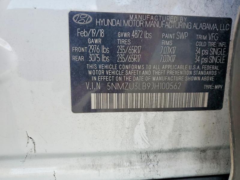 65007876 :رقم المزاد ، 5NMZU3LB9JH100562 vin ، 2018 Hyundai Santa Fe Sport مزاد بيع