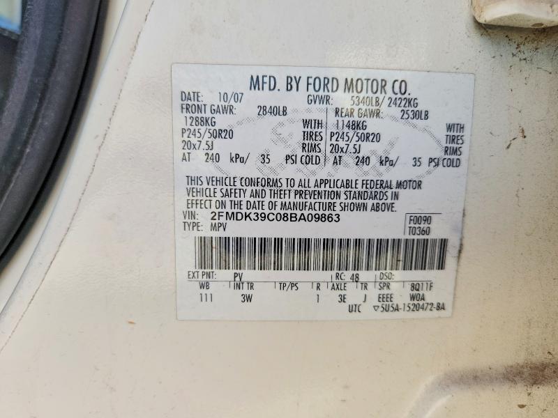 Auction sale of the 2008 Ford Edge, vin: 2FMDK39C08BA09863, lot number: 65280966