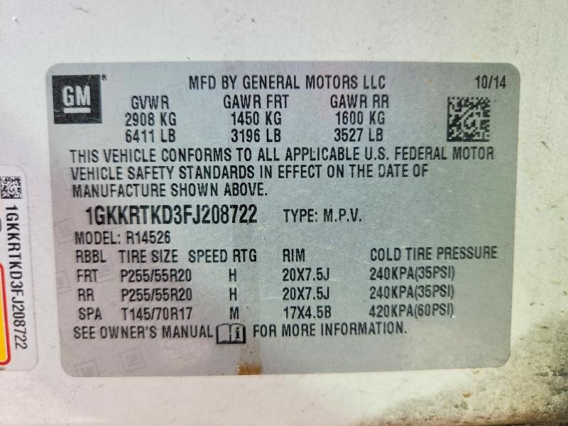 Aukcja sprzedaży 2015 Gmc Acadia, vin: 1GKKRTKD3FJ208722, numer aukcji: 61704346