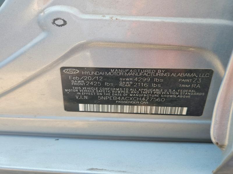 63538076 :رقم المزاد ، 5NPEB4ACXCH477560 vin ، 2012 Hyundai Sonata مزاد بيع
