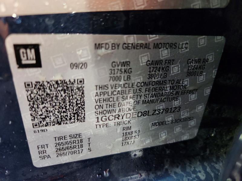 63937506 :رقم المزاد ، 1GCRYDED8LZ379123 vin ، 2020 Chevrolet Silverado مزاد بيع