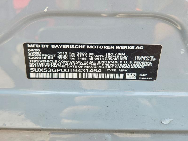 Aukcja sprzedaży 2026 Bmw X3, vin: 5UX53GP00T9431464, numer aukcji: 64097696
