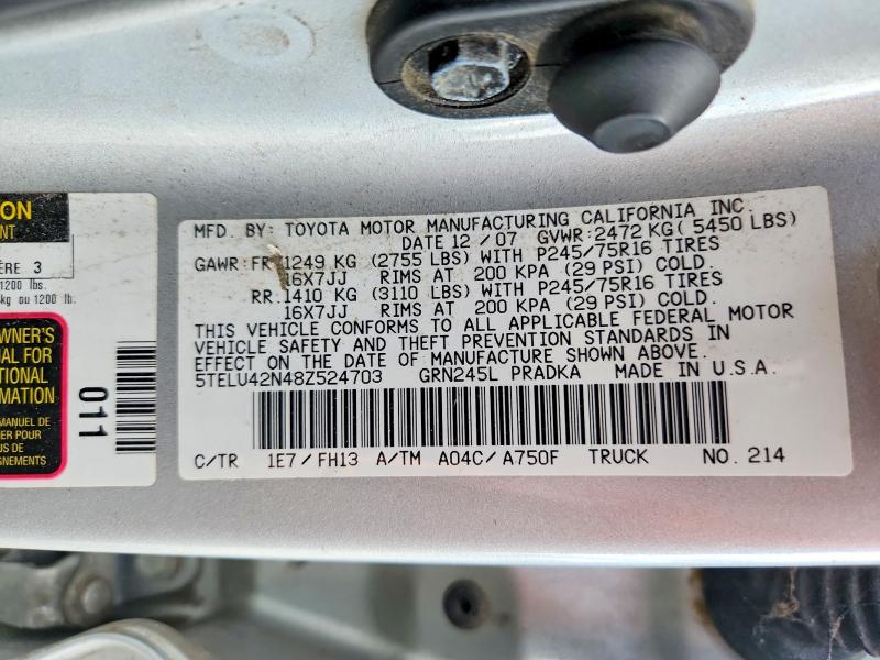 65820676 :رقم المزاد ، 5TELU42N48Z524703 vin ، 2008 Toyota Tacoma مزاد بيع
