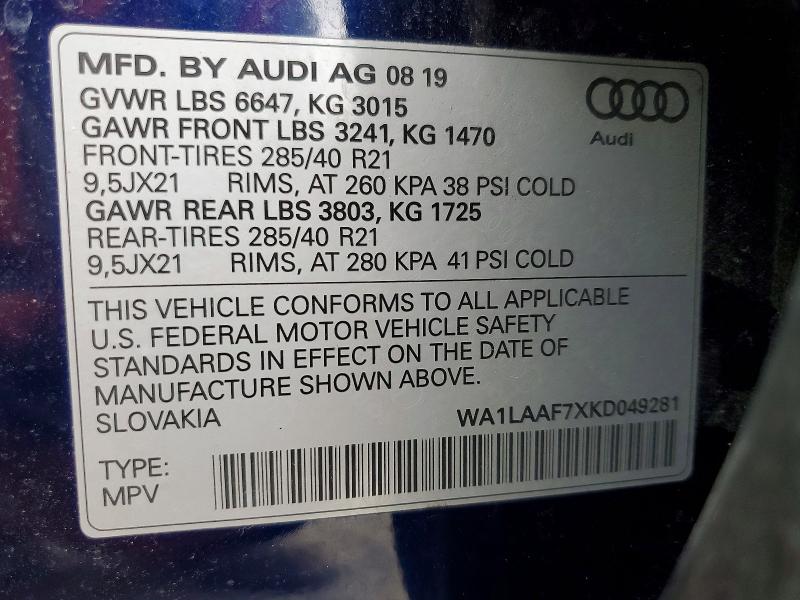 Продажа на аукционе авто 2019 Audi Q7, vin: WA1LAAF7XKD049281, номер лота: 67184976