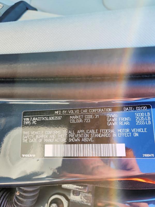 Aukcja sprzedaży 2020 Volvo S60, vin: 7JRA22TK5LG063597, numer aukcji: 62675156