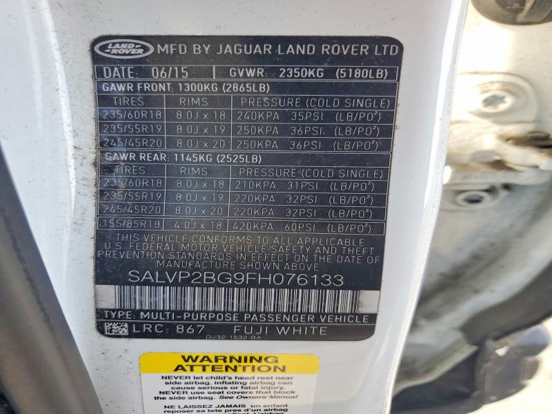 64298306 :رقم المزاد ، SALVP2BG9FH076133 vin ، 2015 Land Rover Range Rover Evoque مزاد بيع