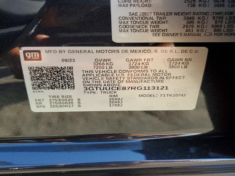 Aukcja sprzedaży 2024 Gmc Sierra, vin: 3GTUUCE87RG113121, numer aukcji: 64614126