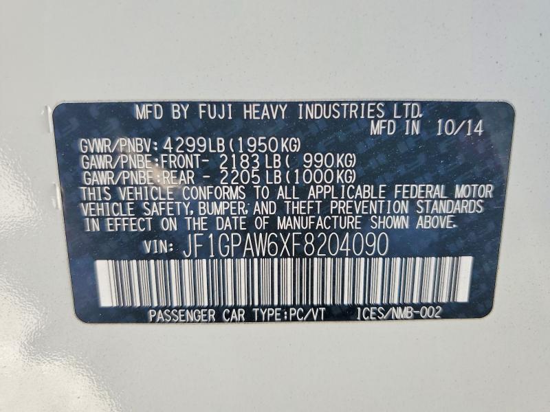 2015 Subaru Impreza მანქანა იყიდება აუქციონზე, vin: JF1GPAW6XF8204090, აუქციონის ნომერი: 65286606