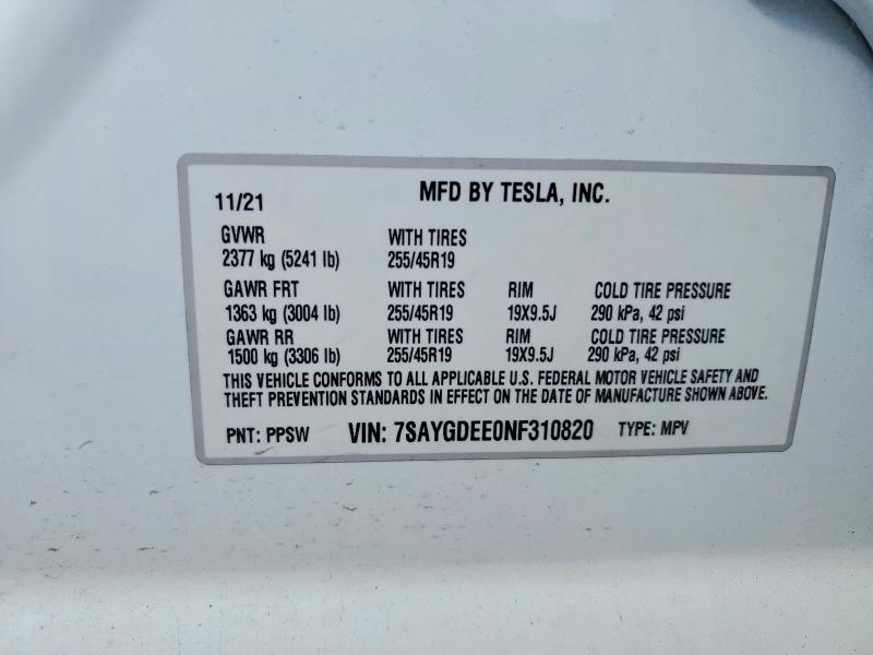 Aukcja sprzedaży 2022 Tesla Model Y, vin: 7SAYGDEE0NF310820, numer aukcji: 63536446