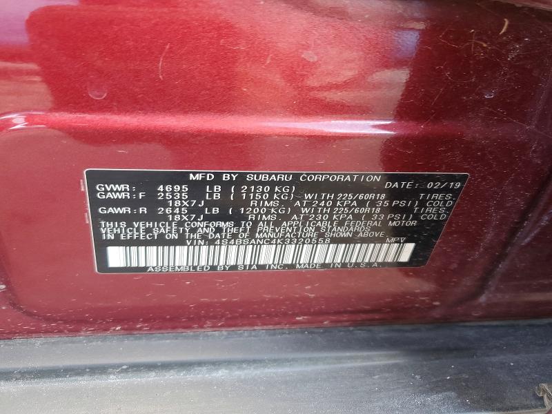 65691486 :رقم المزاد ، 4S4BSANC4K3320558 vin ، 2019 Subaru Outback مزاد بيع
