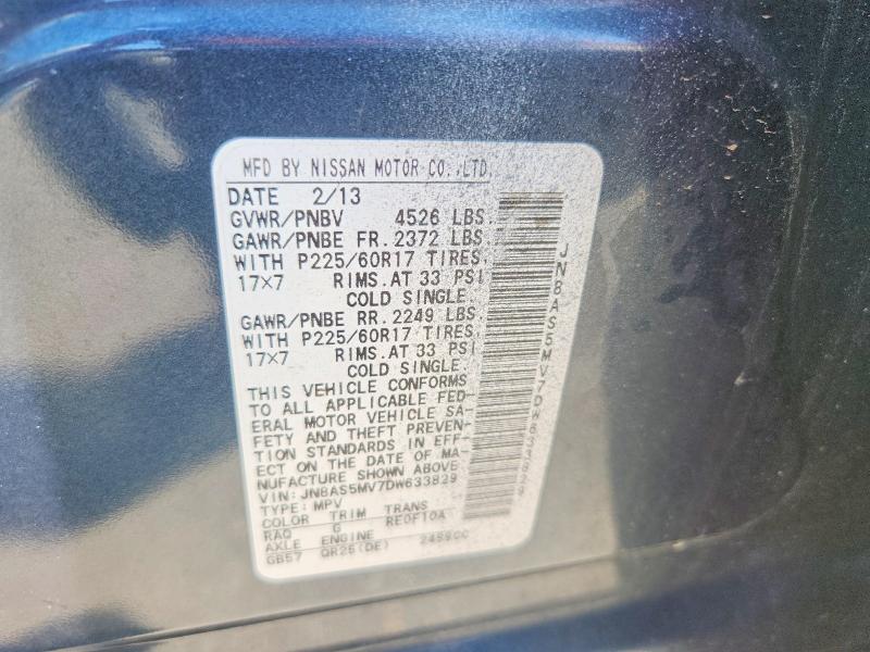 63760206 :رقم المزاد ، JN8AS5MV7DW633829 vin ، 2013 Nissan Rogue مزاد بيع