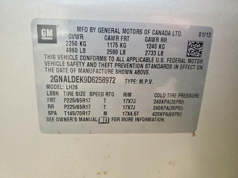 Продаж на аукціоні авто 2013 Chevrolet Equinox, vin: 2GNALDEK9D6258972, номер лоту: 64382696