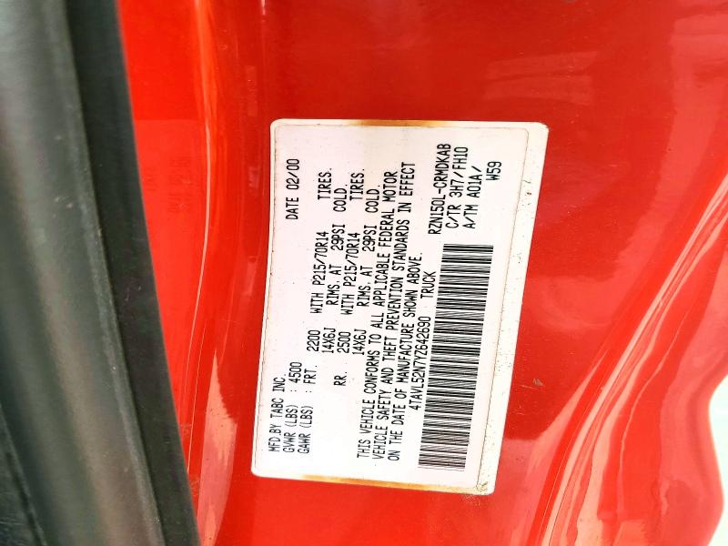 2000 Toyota Tacoma მანქანა იყიდება აუქციონზე, vin: 4TAVL52N7YZ642690, აუქციონის ნომერი: 63676756