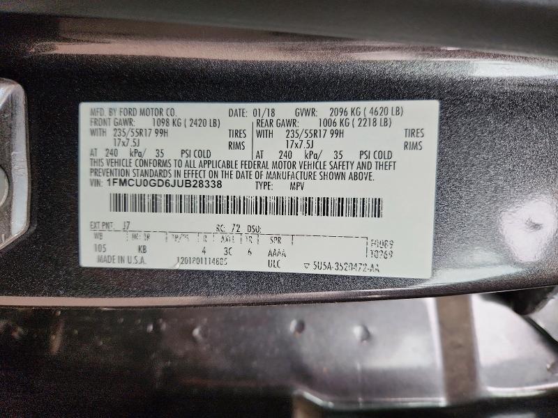 Продаж на аукціоні авто 2018 Ford Escape, vin: 1FMCU0GD6JUB28338, номер лоту: 63300906
