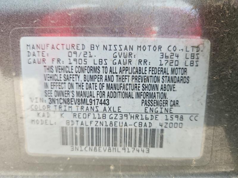 Aukcja sprzedaży 2021 Nissan Versa, vin: 3N1CN8EV8ML917443, numer aukcji: 64944476