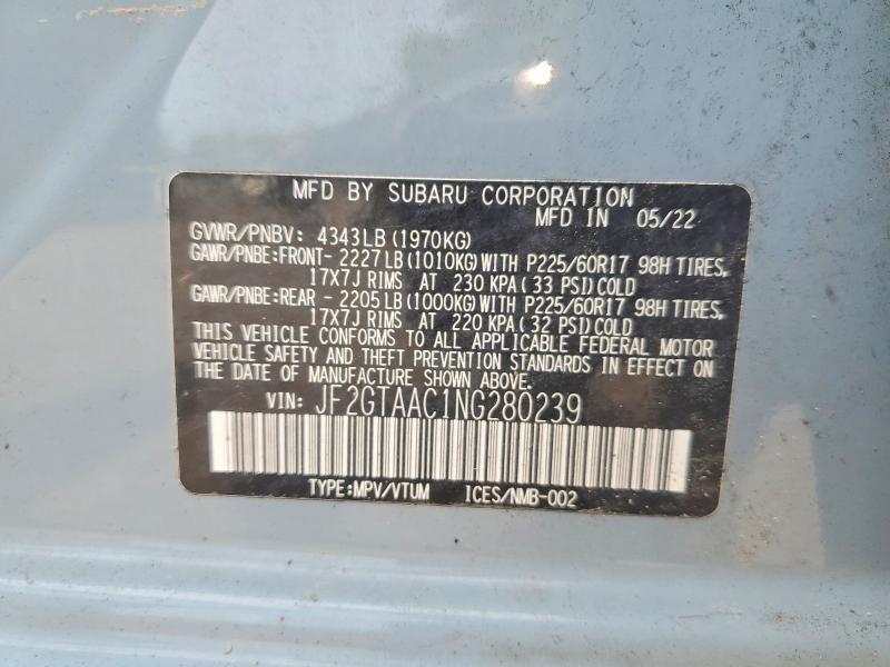 Aukcja sprzedaży 2022 Subaru Crosstrek, vin: JF2GTAAC1NG280239, numer aukcji: 64851126