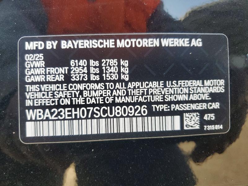 Продаж на аукціоні авто 2025 Bmw 740, vin: WBA23EH07SCU80926, номер лоту: 60355666