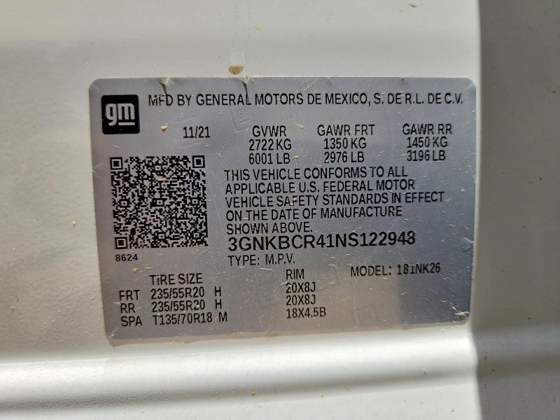 Aukcja sprzedaży 2022 Chevrolet Blazer, vin: 3GNKBCR41NS122948, numer aukcji: 64922426