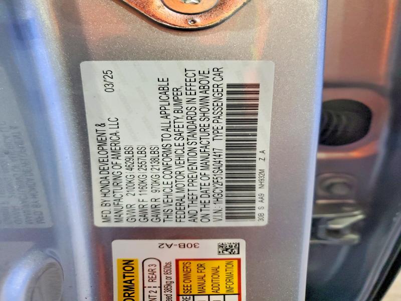 Aukcja sprzedaży 2025 Honda Accord, vin: 1HGCY2F51SA041417, numer aukcji: 65485386