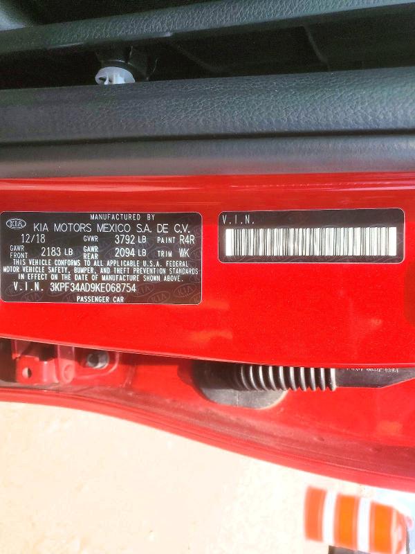 64212566 :رقم المزاد ، 3KPF34AD9KE068754 vin ، 2019 Kia Forte مزاد بيع