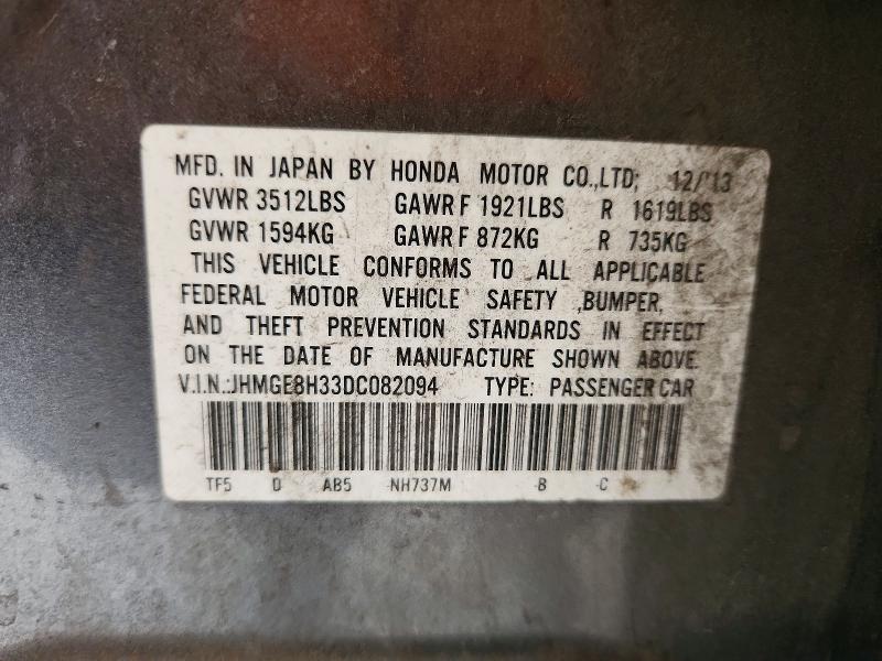 2013 Honda Fit მანქანა იყიდება აუქციონზე, vin: JHMGE8H33DC082094, აუქციონის ნომერი: 64819106