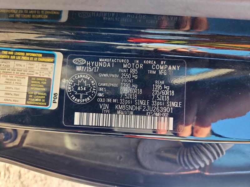 Aukcja sprzedaży 2018 Hyundai Santa Fe, vin: KM8SNDHF2JU263901, numer aukcji: 64977496
