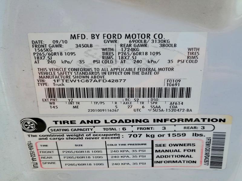 Продаж на аукціоні авто 2010 Ford F150, vin: 1FTEW1C87AFD42877, номер лоту: 66810136