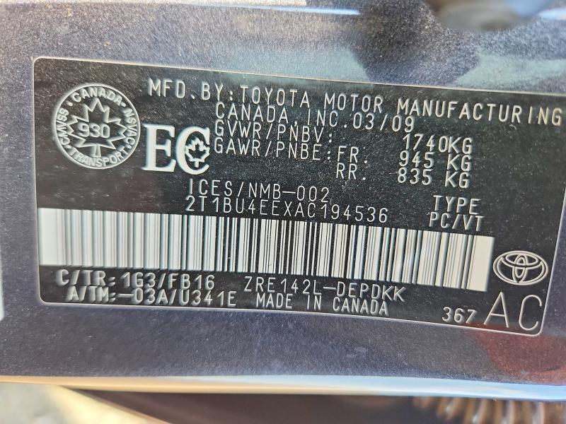 2010 Toyota Corolla მანქანა იყიდება აუქციონზე, vin: 2T1BU4EEXAC194536, აუქციონის ნომერი: 66559836