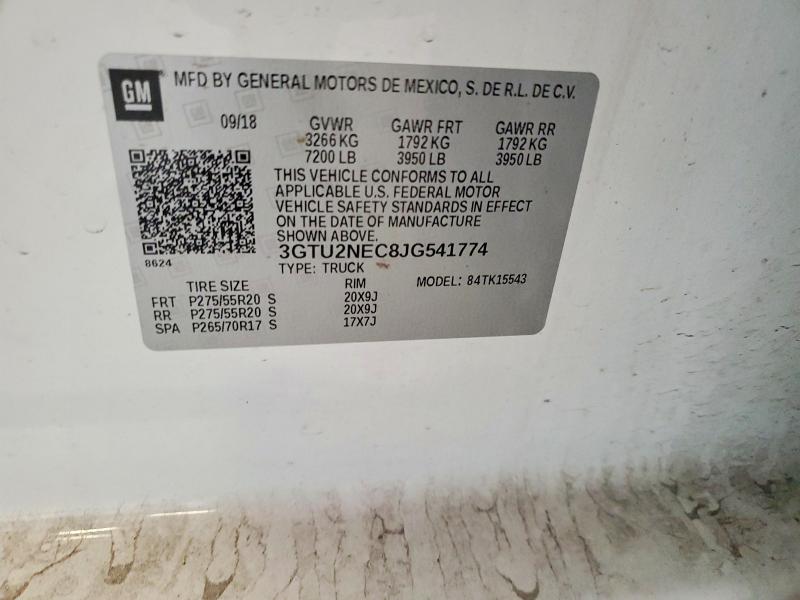 2018 Gmc Sierra მანქანა იყიდება აუქციონზე, vin: 3GTU2NEC8JG541774, აუქციონის ნომერი: 64468646