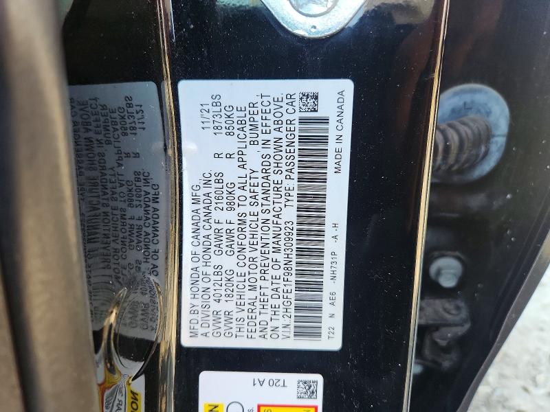 Aukcja sprzedaży 2022 Honda Civic, vin: 2HGFE1F98NH309923, numer aukcji: 66217056