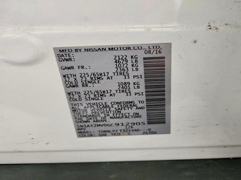 2016 Nissan Rogue მანქანა იყიდება აუქციონზე, vin: 5N1AT2MV0GC912905, აუქციონის ნომერი: 63705366