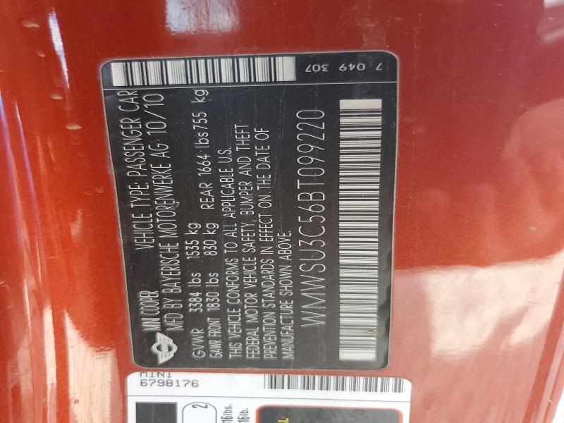 Продажа на аукционе авто 2011 Mini Cooper, vin: WMWSU3C56BT099220, номер лота: 65285486