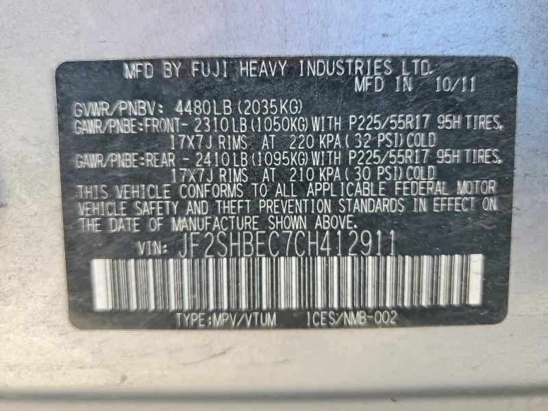 65676566 :رقم المزاد ، JF2SHBEC7CH412911 vin ، 2012 Subaru Forester مزاد بيع