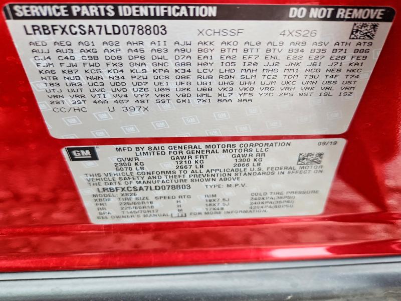 64477146 :رقم المزاد ، LRBFXCSA7LD078803 vin ، 2020 Buick Envision مزاد بيع