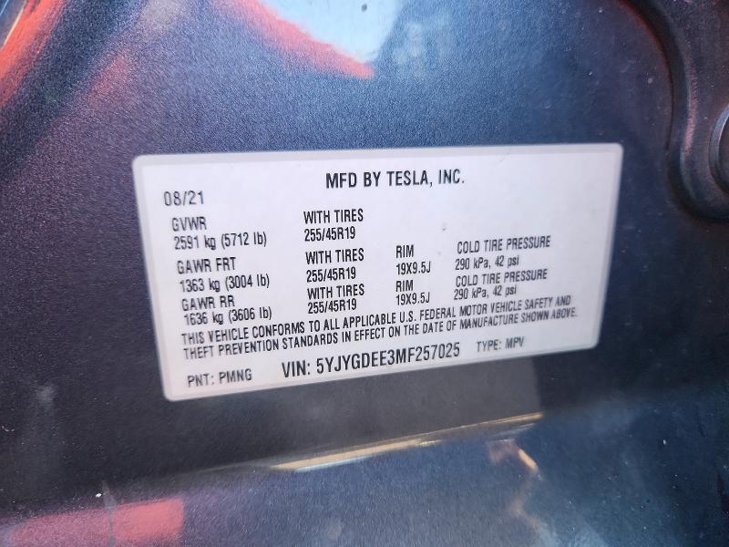 Aukcja sprzedaży 2021 Tesla Model Y, vin: 5YJYGDEE3MF257025, numer aukcji: 66946006