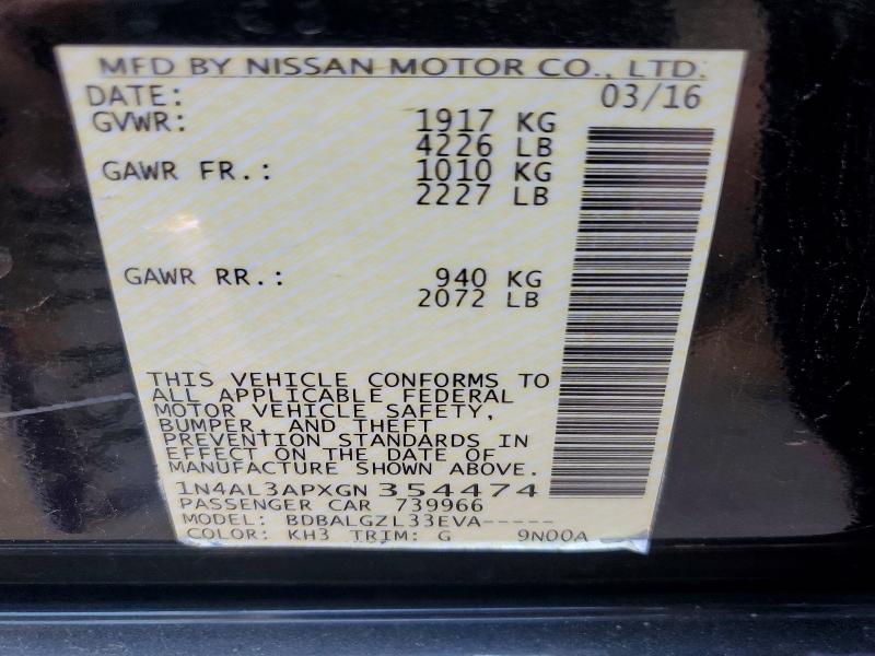 Продажа на аукционе авто 2016 Nissan Altima, vin: 1N4AL3APXGN354474, номер лота: 64837926