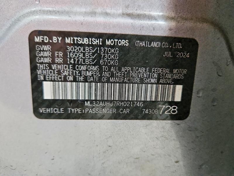 Aukcja sprzedaży 2024 Mitsubishi Mirage, vin: ML32AUHJ7RH021746, numer aukcji: 67299206