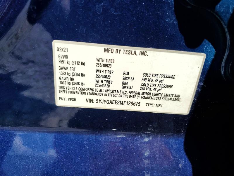 66480946 :رقم المزاد ، 5YJYGAEE2MF128675 vin ، 2021 Tesla Model Y مزاد بيع