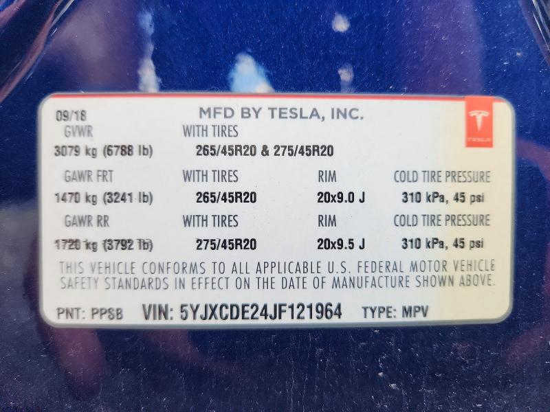 Aukcja sprzedaży 2018 Tesla Model X, vin: 5YJXCDE24JF121964, numer aukcji: 65939606