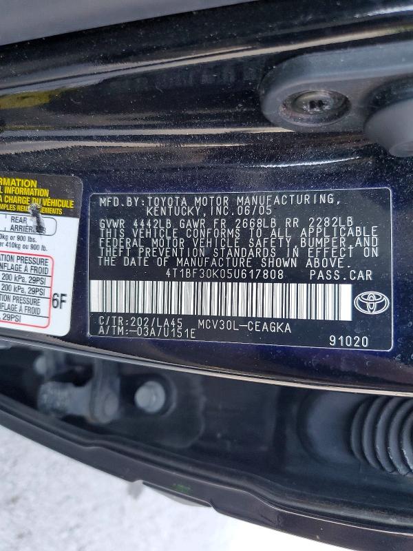 Aukcja sprzedaży 2005 Toyota Camry, vin: 4T1BF30K05U617808, numer aukcji: 63387346