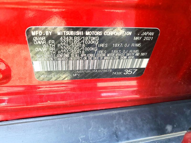 2021 Mitsubishi Outlander Sport მანქანა იყიდება აუქციონზე, vin: JA4APUAUXMU028678, აუქციონის ნომერი: 67064586
