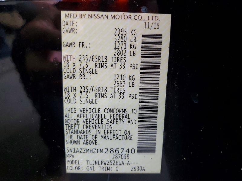 Auction sale of the 2015 Nissan Murano, vin: 5N1AZ2MH2FN286740, lot number: 65539916