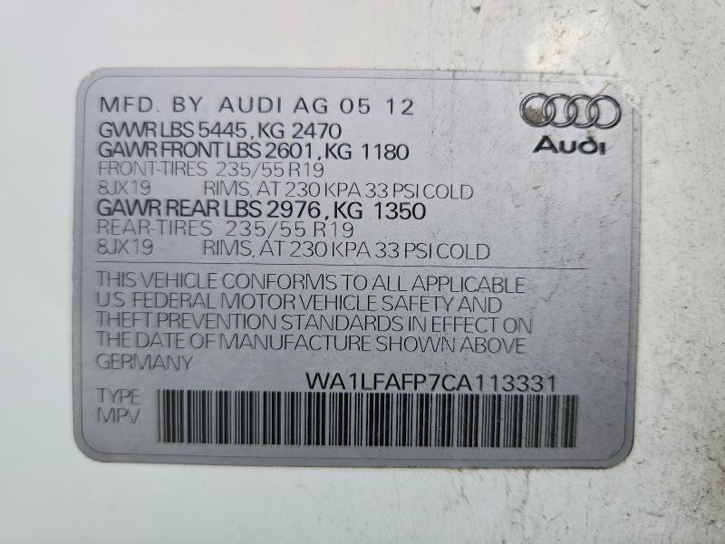 Auction sale of the 2012 Audi Q5, vin: WA1LFAFP7CA113331, lot number: 64659626