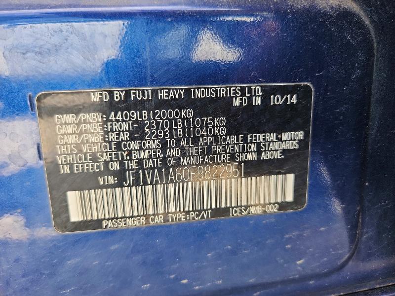 Продажа на аукционе авто 2015 Subaru Wrx, vin: JF1VA1A60F9822951, номер лота: 65804866