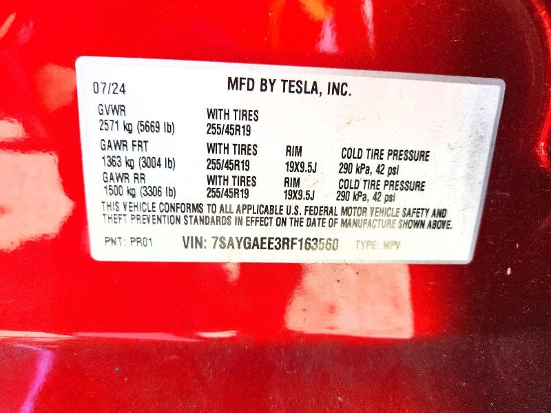 Aukcja sprzedaży 2024 Tesla Model Y, vin: 7SAYGAEE3RF163560, numer aukcji: 66783676