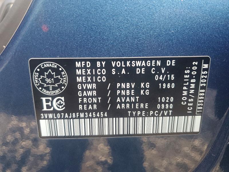 65449676 :رقم المزاد ، 3VWL07AJ8FM345454 vin ، 2015 Volkswagen Jetta مزاد بيع